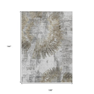 Homeroots 3' Artichoke Green Gray Charcoal Abstract Washable Area Rug For Indoor Outdoor Spaces, Durable Comfort 9' X 12' Polyester 586370