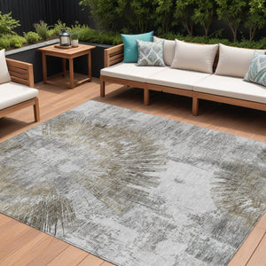 Homeroots 3' Artichoke Green Gray Charcoal Abstract Washable Area Rug For Indoor Outdoor Spaces, Durable Comfort 10' X 14' Polyester 586371