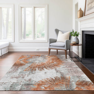 Homeroots 3' Artichoke Green Gray Charcoal Abstract Washable Area Rug For Indoor Outdoor Spaces, Durable Comfort 3' X 5' Polyester 586372