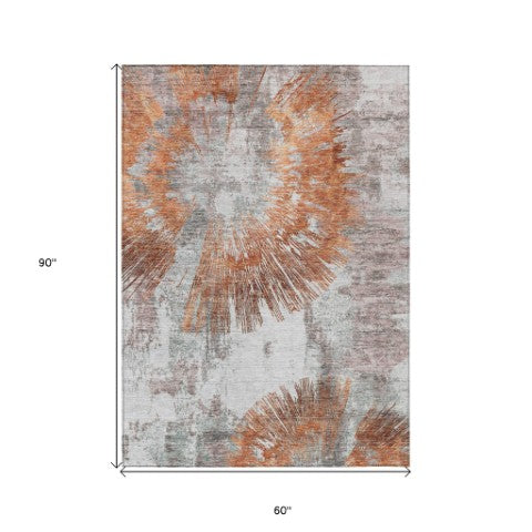 Homeroots 3' Artichoke Green Gray Charcoal Abstract Washable Area Rug For Indoor Outdoor Spaces, Durable Comfort 5' X 8' Polyester 586373