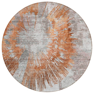 HomeRoots 5' Terra Cotta Copper Taupe Abstract Washable Area Rug for Indoor & Outdoor Versatile Spaces 8' Round 586374
