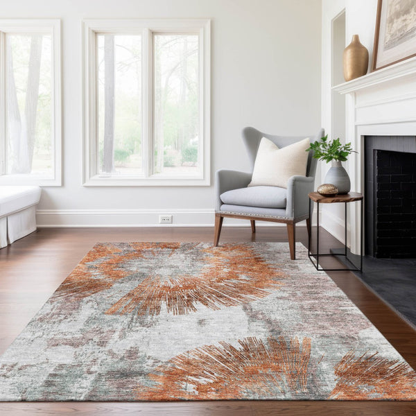 Homeroots 3' Artichoke Green Gray Charcoal Abstract Washable Area Rug For Indoor Outdoor Spaces, Durable Comfort 9' X 12' Polyester 586376