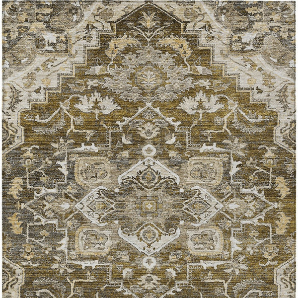 Homeroots 3' Durable Brown Beige Taupe Oriental Washable Area Rug For Indoor And Outdoor Spaces, 36" X 60" 3' X 5' Polyester 586378
