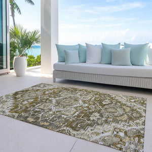 Homeroots 3' Durable Brown Beige Taupe Oriental Washable Area Rug For Indoor And Outdoor Spaces, 36" X 60" 3' X 5' Polyester 586378