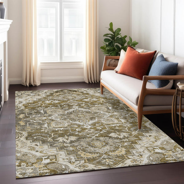 Homeroots 3' Durable Brown Beige Taupe Oriental Washable Area Rug For Indoor And Outdoor Spaces, 36" X 60" 3' X 5' Polyester 586378