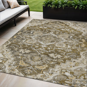 Homeroots 3' Durable Brown Beige Taupe Oriental Washable Area Rug For Indoor And Outdoor Spaces, 36" X 60" 5' X 8' Polyester 586379