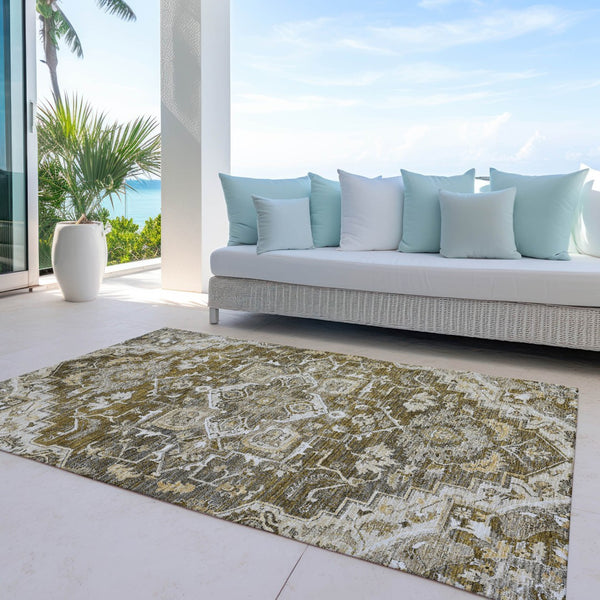 Homeroots 3' Durable Brown Beige Taupe Oriental Washable Area Rug For Indoor And Outdoor Spaces, 36" X 60" 5' X 8' Polyester 586379