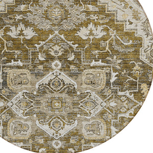 Homeroots 3' Durable Brown Beige Taupe Oriental Washable Area Rug For Indoor And Outdoor Spaces, 36" X 60" 8' Round Polyester 586380