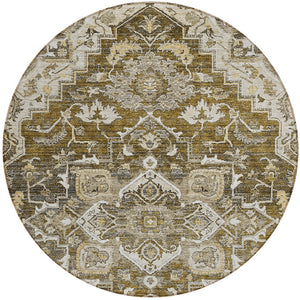 Homeroots 3' Durable Brown Beige Taupe Oriental Washable Area Rug For Indoor And Outdoor Spaces, 36" X 60" 8' Round Polyester 586380