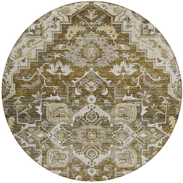 Homeroots 3' Durable Brown Beige Taupe Oriental Washable Area Rug For Indoor And Outdoor Spaces, 36" X 60" 8' Round Polyester 586380
