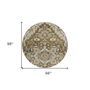 Homeroots 3' Durable Brown Beige Taupe Oriental Washable Area Rug For Indoor And Outdoor Spaces, 36" X 60" 8' Round Polyester 586380