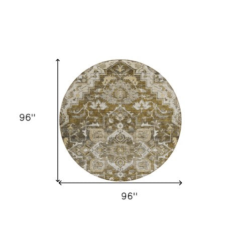 Homeroots 3' Durable Brown Beige Taupe Oriental Washable Area Rug For Indoor And Outdoor Spaces, 36" X 60" 8' Round Polyester 586380