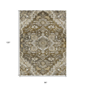 Homeroots 3' Durable Brown Beige Taupe Oriental Washable Area Rug For Indoor And Outdoor Spaces, 36" X 60" 8' X 10' Polyester 586381