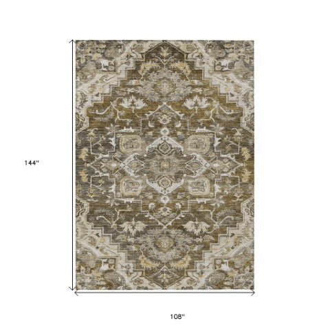 Homeroots 3' Durable Brown Beige Taupe Oriental Washable Area Rug For Indoor And Outdoor Spaces, 36" X 60" 9' X 12' Polyester 586382