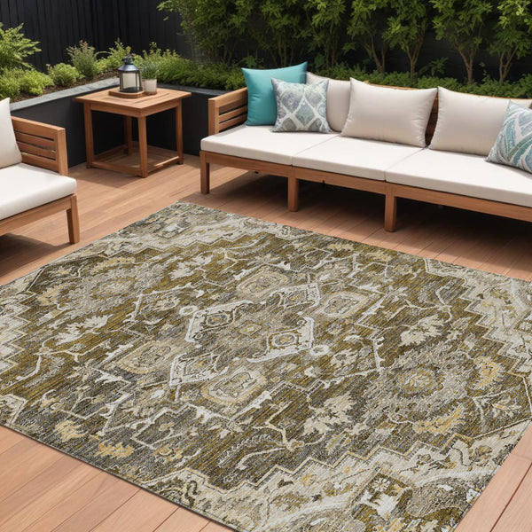 Homeroots 3' Durable Brown Beige Taupe Oriental Washable Area Rug For Indoor And Outdoor Spaces, 36" X 60" 10' X 14' Polyester 586383
