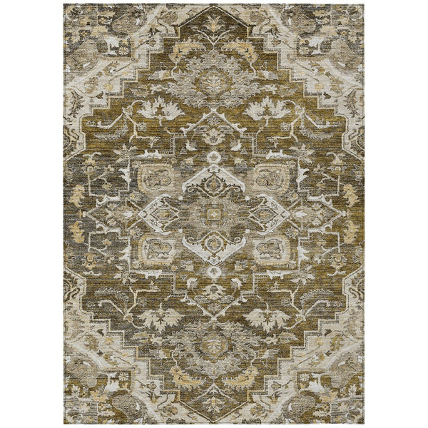 HomeRoots 5' Timeless Oriental Washable Area Rug in Brown, Beige, and Taupe for Indoor and Outdoor Elegance 10' X 14' 586383