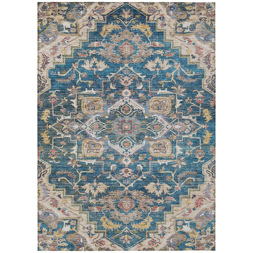 HomeRoots 9' Elegant Blue Beige Gold Oriental Area Rug - Durable, Washable, Indoor/Outdoor Style for Home Decor 9' X 12' 586388
