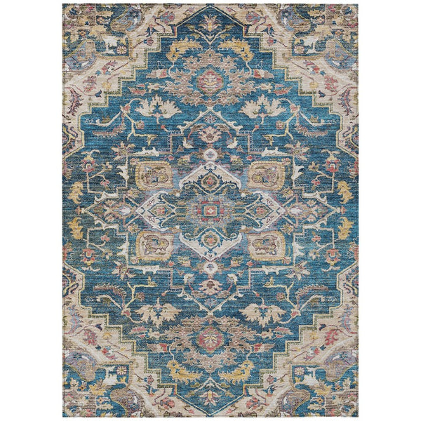 HomeRoots 9' Elegant Blue Beige Gold Oriental Area Rug - Durable, Washable, Indoor/Outdoor Style for Home Decor 9' X 12' 586388