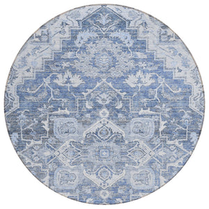 HomeRoots 5' Stylish Denim Blue & Sky Blue Oriental Rug - Durable, Washable for Indoor & Outdoor Spaces 8' Round 586392