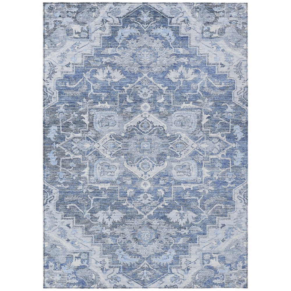 HomeRoots 9' Stylish Denim Blue and Sky Blue Oriental Rug – Durable, Washable for Indoor and Outdoor Use 9' X 12' 586394