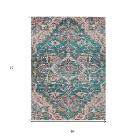 Homeroots 3' Durable Brown Beige Taupe Oriental Washable Area Rug For Indoor And Outdoor Spaces, 36" X 60" 5' X 8' Polyester 586397