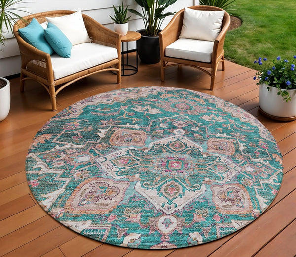 Homeroots 3' Durable Brown Beige Taupe Oriental Washable Area Rug For Indoor And Outdoor Spaces, 36" X 60" 8' Round Polyester 586398