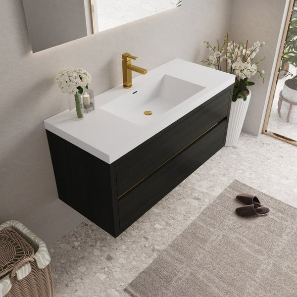 English Elm 48" Floating Bathroom Vanity Espresso Wood Stone Resin Sink Soft Close Storage W1573P388443