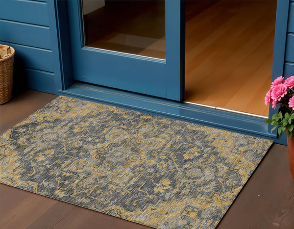 Homeroots 3' Durable Brown Beige Taupe Oriental Washable Area Rug For Indoor And Outdoor Spaces, 36" X 60" 3' X 5' Polyester 586402
