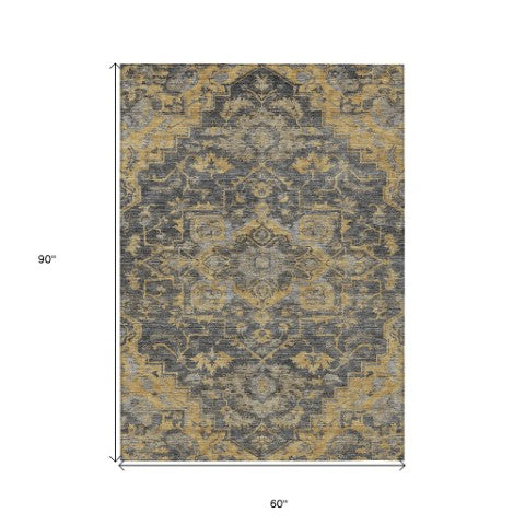 Homeroots 3' Durable Brown Beige Taupe Oriental Washable Area Rug For Indoor And Outdoor Spaces, 36" X 60" 5' X 8' Polyester 586403