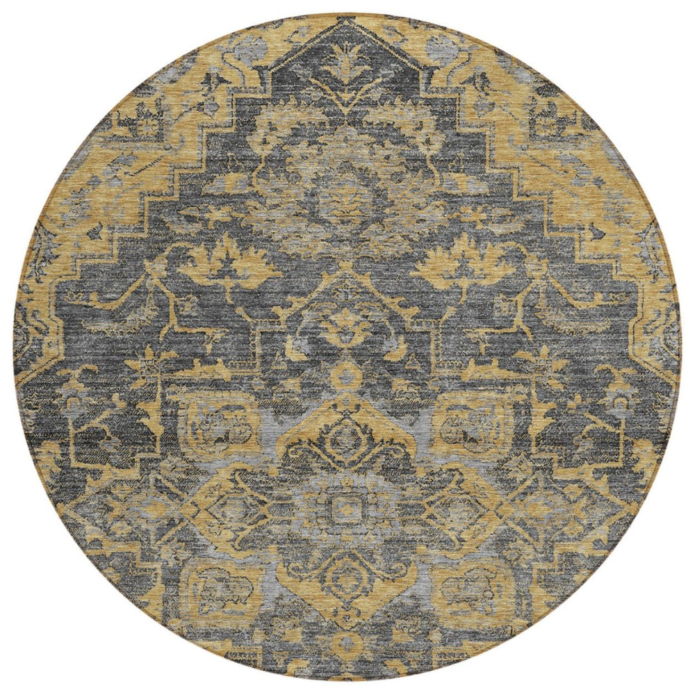 HomeRoots 5' Elegant Gray Charcoal and Silver Oriental Washable Area Rug for Indoor and Outdoor Spaces 8' Round 586404