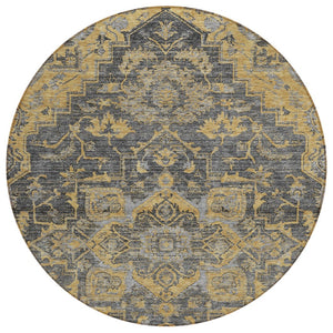 HomeRoots 5' Elegant Gray Charcoal and Silver Oriental Washable Area Rug for Indoor and Outdoor Spaces 8' Round 586404