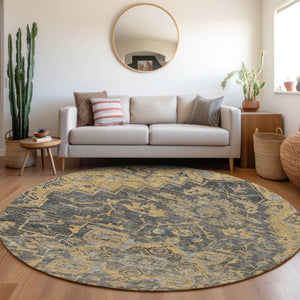 Homeroots 3' Durable Brown Beige Taupe Oriental Washable Area Rug For Indoor And Outdoor Spaces, 36" X 60" 8' Round Polyester 586404