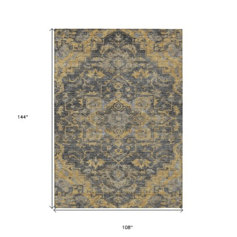 Homeroots 3' Durable Brown Beige Taupe Oriental Washable Area Rug For Indoor And Outdoor Spaces, 36" X 60" 9' X 12' Polyester 586406