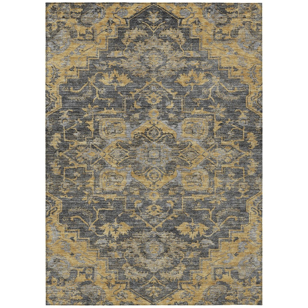HomeRoots 9' Gray Charcoal and Silver Oriental Washable Area Rug - Durable, Stylish for Indoor and Outdoor Use 9' X 12' 586406