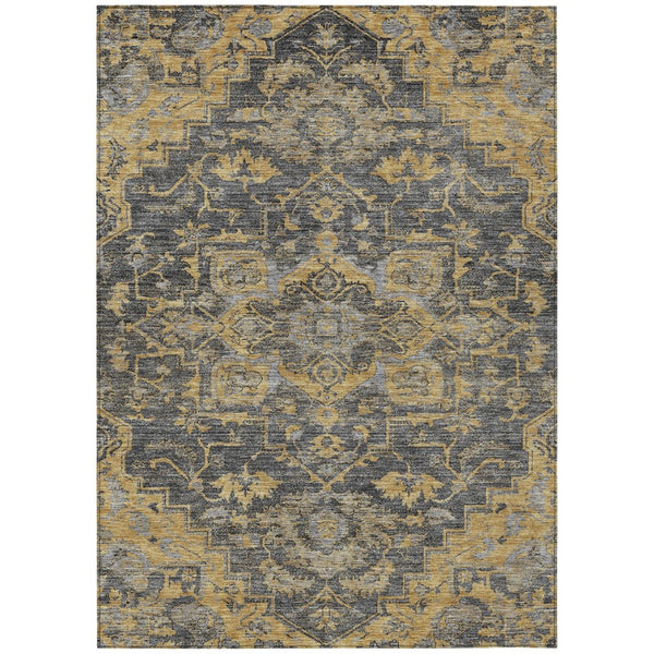 HomeRoots 9' Gray Charcoal and Silver Oriental Washable Area Rug - Durable, Stylish for Indoor and Outdoor Use 9' X 12' 586406