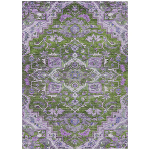 HomeRoots 5' Elegant Olive Green and Purple Oriental Washable Area Rug for Indoor and Outdoor Spaces 5' X 8' 586409