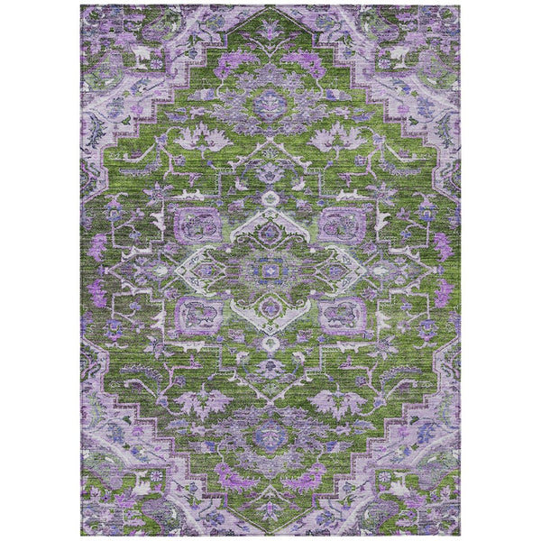 HomeRoots 9' Timeless Olive Green and Purple Oriental Washable Area Rug for Indoor and Outdoor Spaces 9' X 12' 586412