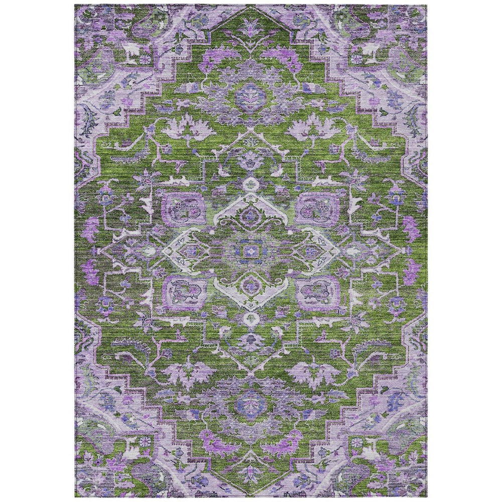 HomeRoots 5' Elegant Olive Green and Purple Oriental Washable Area Rug for Indoor and Outdoor Spaces 10' X 14' 586413