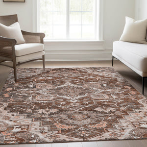 Homeroots 3' Durable Brown Beige Taupe Oriental Washable Area Rug For Indoor And Outdoor Spaces, 36" X 60" 3' X 5' Polyester 586420