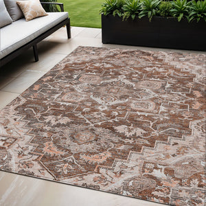 Homeroots 3' Durable Brown Beige Taupe Oriental Washable Area Rug For Indoor And Outdoor Spaces, 36" X 60" 5' X 8' Polyester 586421