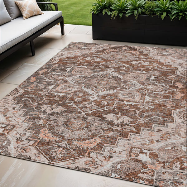 Homeroots 3' Durable Brown Beige Taupe Oriental Washable Area Rug For Indoor And Outdoor Spaces, 36" X 60" 5' X 8' Polyester 586421