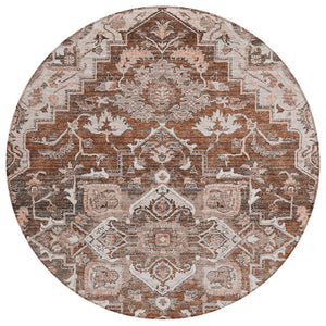 HomeRoots 5' Durable Terra Cotta Brown and Copper Oriental Rug – Stylish, Washable for Indoor or Outdoor Use 8' Round 586422