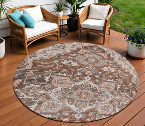 Homeroots 3' Durable Brown Beige Taupe Oriental Washable Area Rug For Indoor And Outdoor Spaces, 36" X 60" 8' Round Polyester 586422