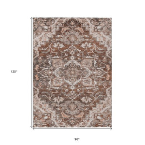 Homeroots 3' Durable Brown Beige Taupe Oriental Washable Area Rug For Indoor And Outdoor Spaces, 36" X 60" 8' X 10' Polyester 586423