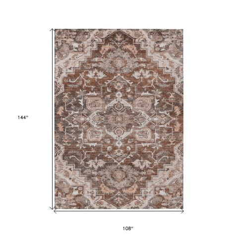 Homeroots 3' Durable Brown Beige Taupe Oriental Washable Area Rug For Indoor And Outdoor Spaces, 36" X 60" 9' X 12' Polyester 586424