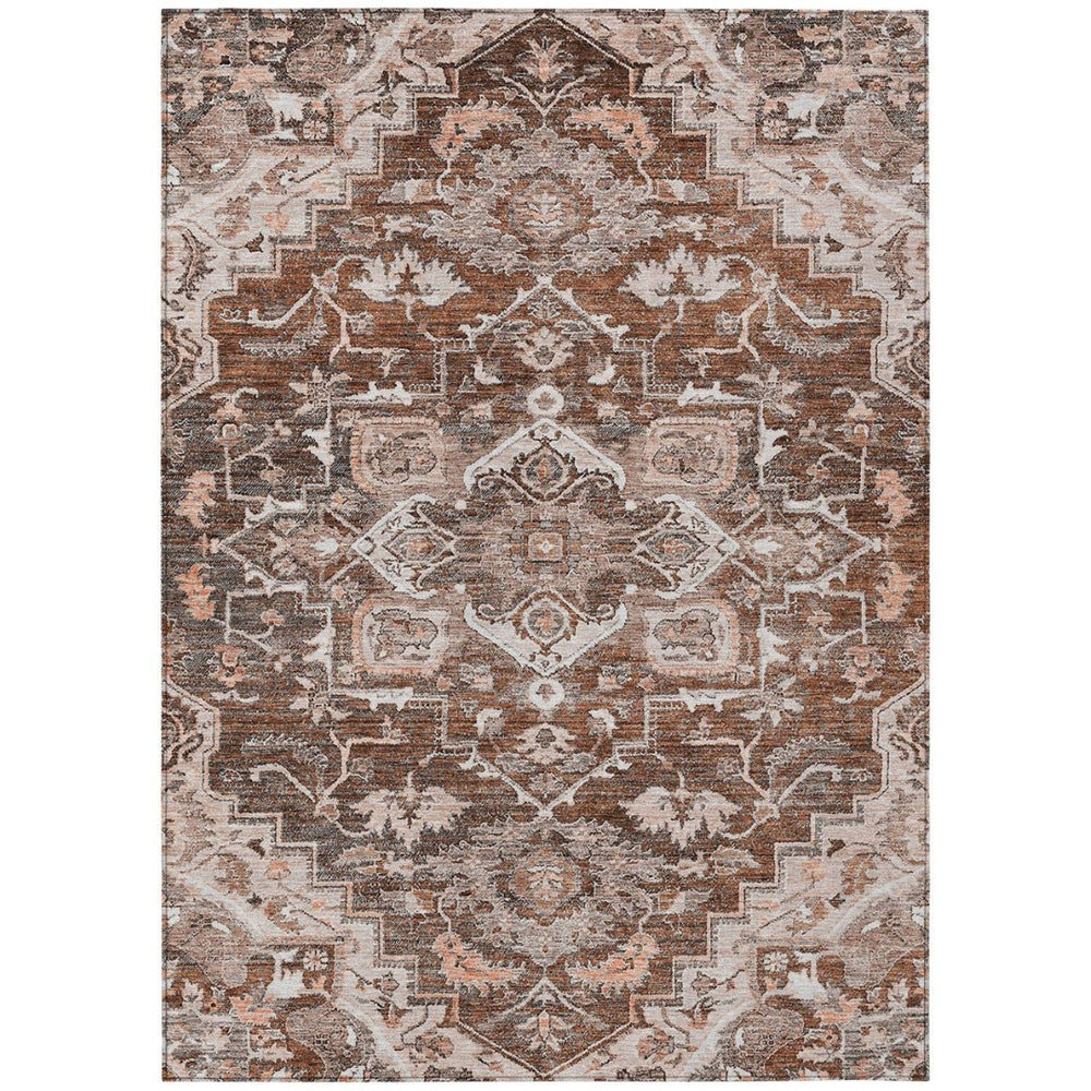 HomeRoots 9' Terra Cotta Brown & Copper Oriental Area Rug - Durable, Washable, Perfect for Indoor & Outdoor Use 9' X 12' 586424