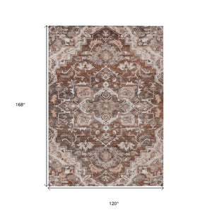 Homeroots 3' Durable Brown Beige Taupe Oriental Washable Area Rug For Indoor And Outdoor Spaces, 36" X 60" 10' X 14' Polyester 586425