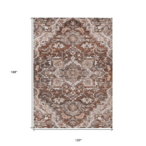 Homeroots 3' Durable Brown Beige Taupe Oriental Washable Area Rug For Indoor And Outdoor Spaces, 36" X 60" 10' X 14' Polyester 586425