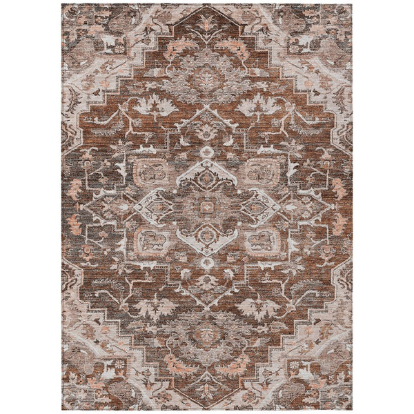 HomeRoots 5' Durable Terra Cotta Brown and Copper Oriental Rug – Stylish, Washable for Indoor or Outdoor Use 10' X 14' 586425