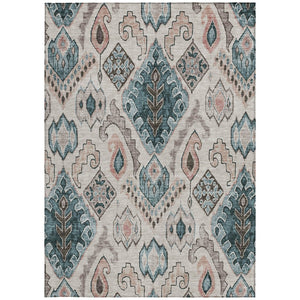 Homeroots 3' Stylish Beige Teal Blue Copper Moroccan Washable Area Rug For Indoor And Outdoor Use 8' X 10' Polyester 586429